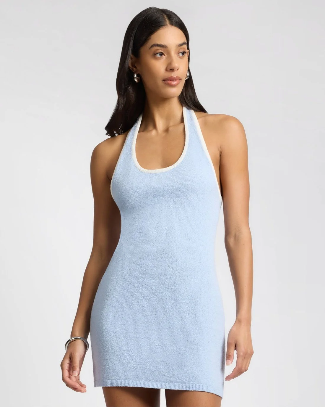 Cotton Boucle Mini Halter Dress on model