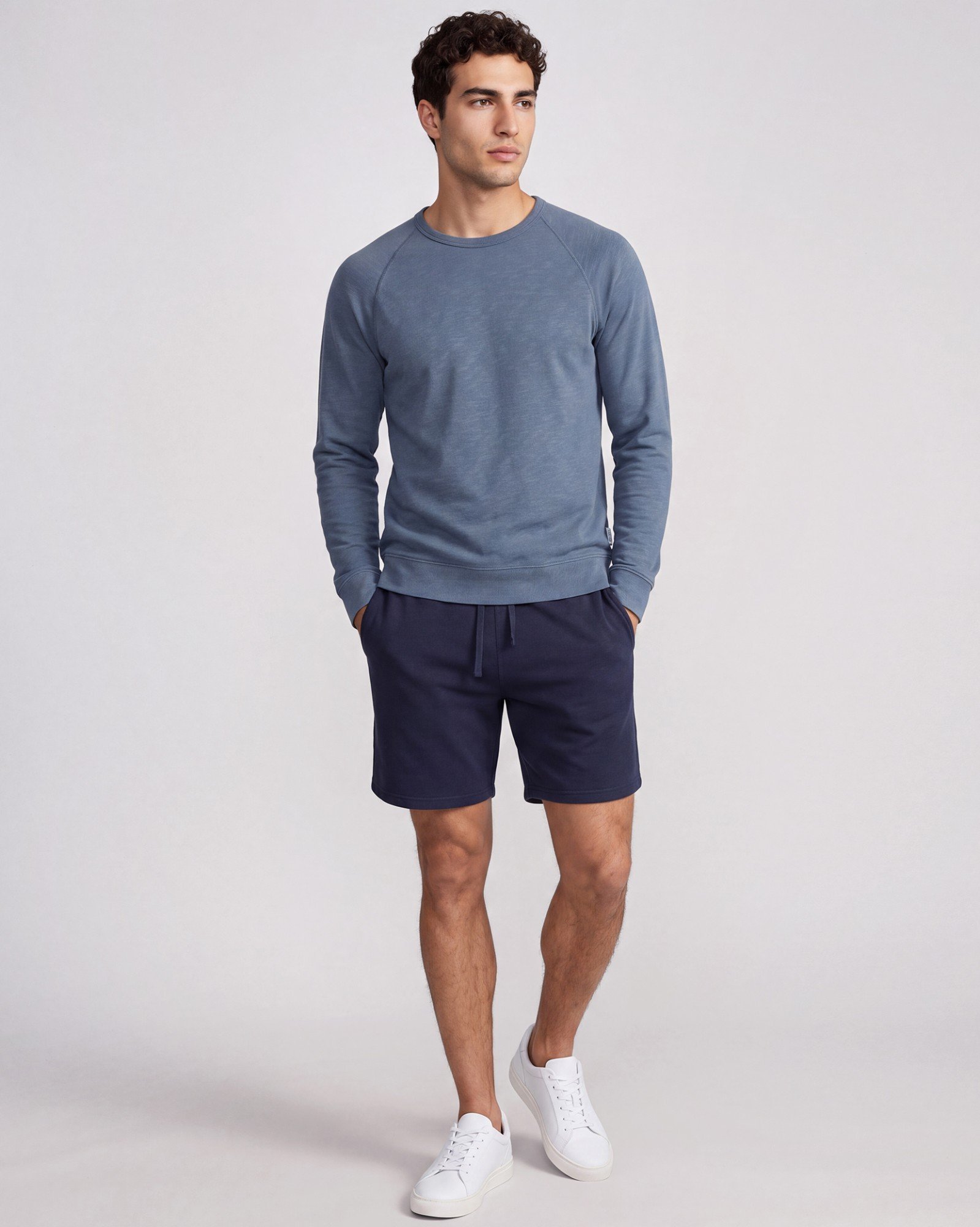 AI ecomm image, men's raglan crew and sweat short