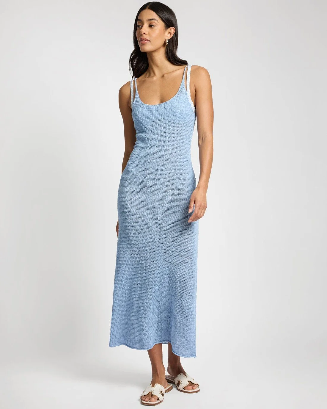 Textured Linen Sweater Scoop Maxi Dress on model