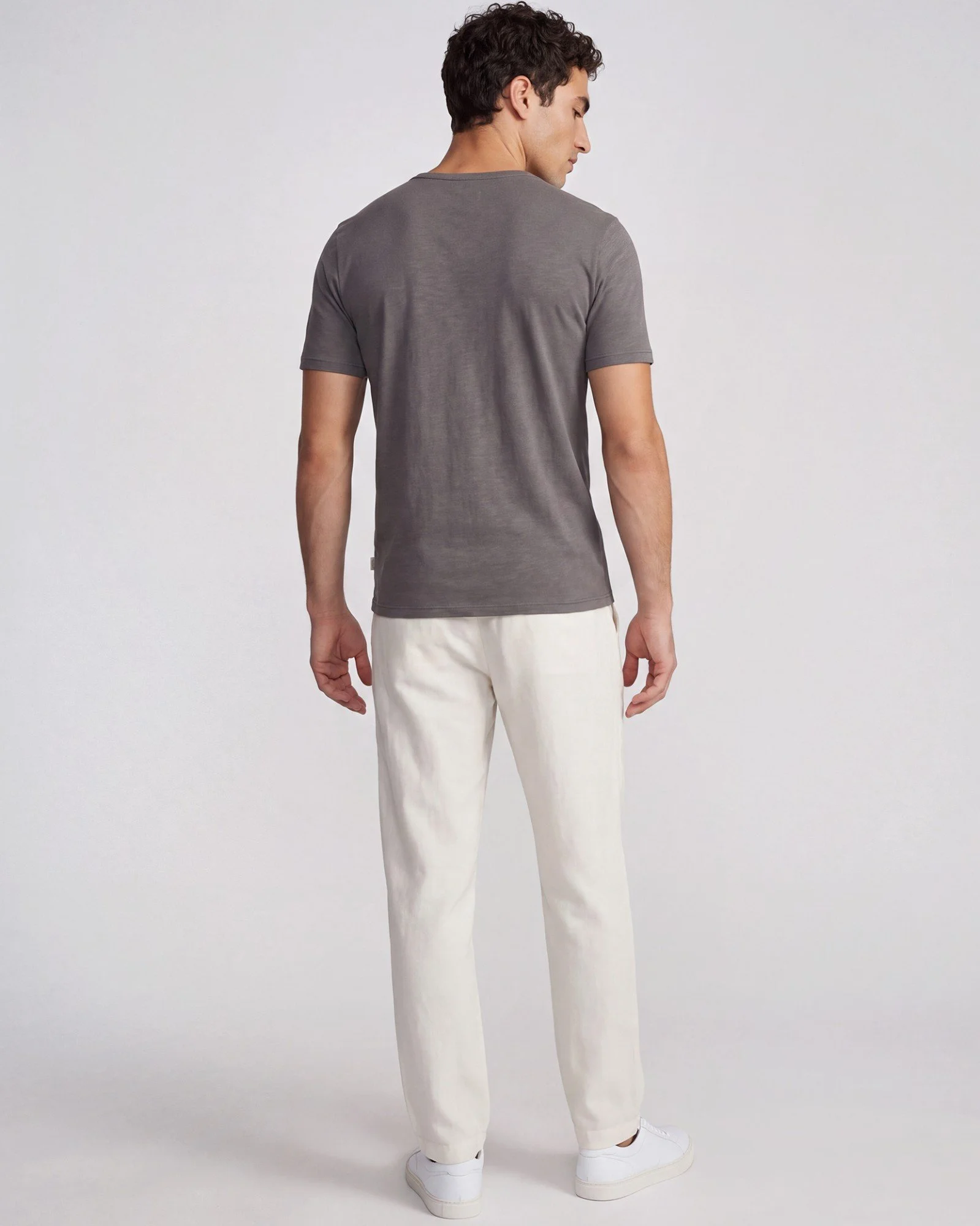 AI ecomm image, men's slub tee and linen pant, back