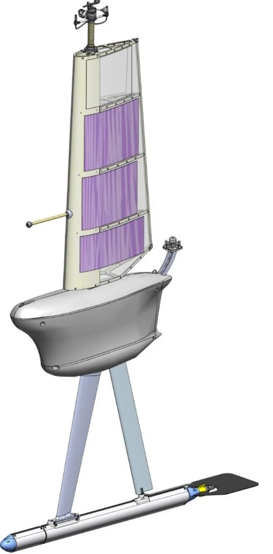 HORUS engineering model: wingsail, hull, struts and lower keel pod