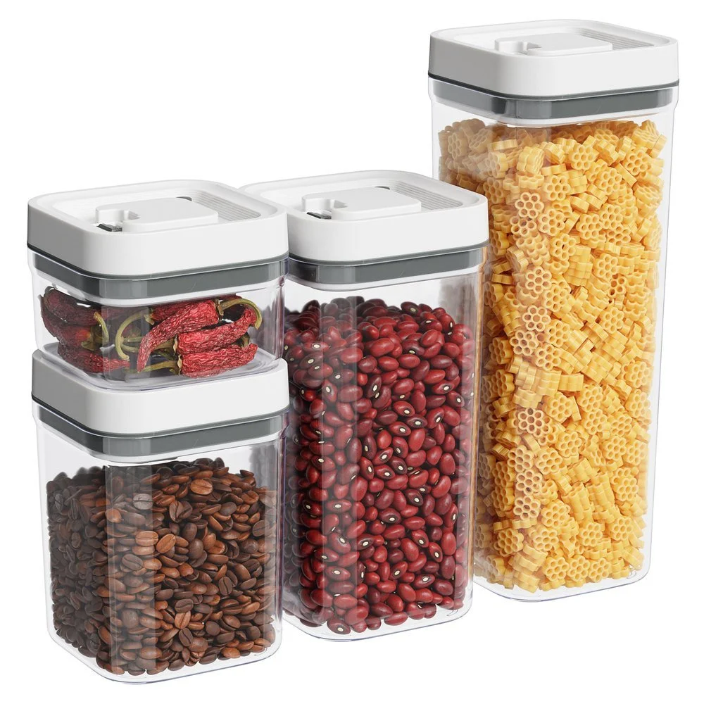 3D render of a 4-piece airtight pantry container set