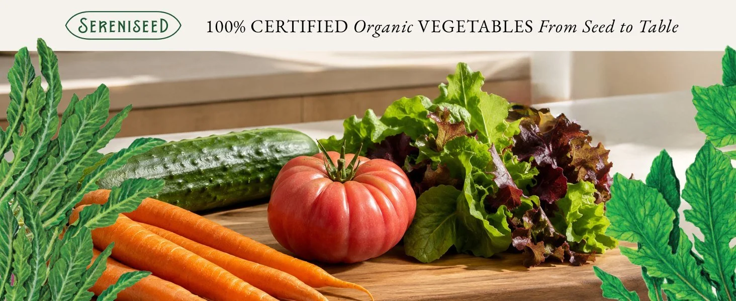 Sereniseed certified organic vegetable seeds A+ banner