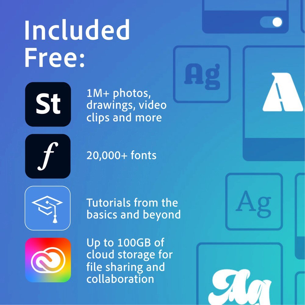 Adobe Creative Cloud included-free features listing image