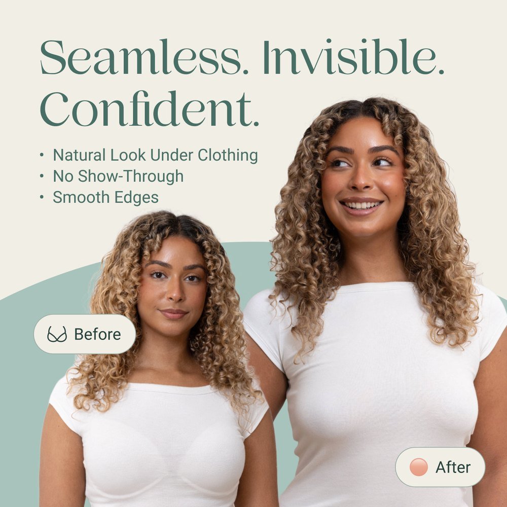 Before-and-after listing image showing a seamless, invisible fit under clothing