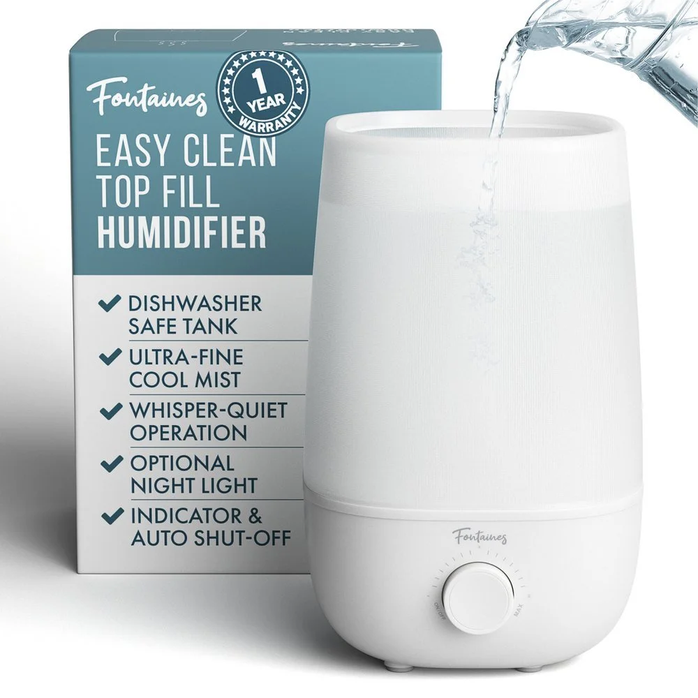 3D render of a Fontaines top-fill humidifier with box