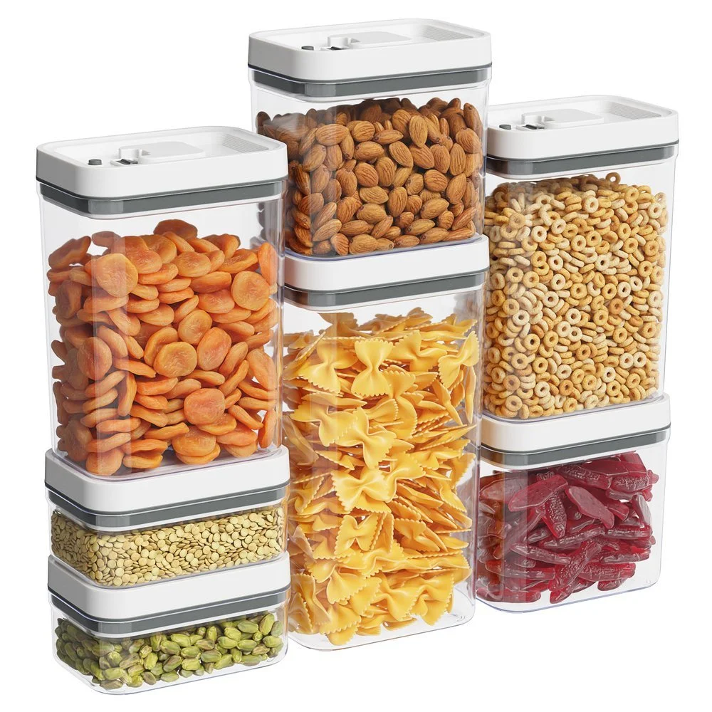 3D render of an 8-piece airtight pantry container set
