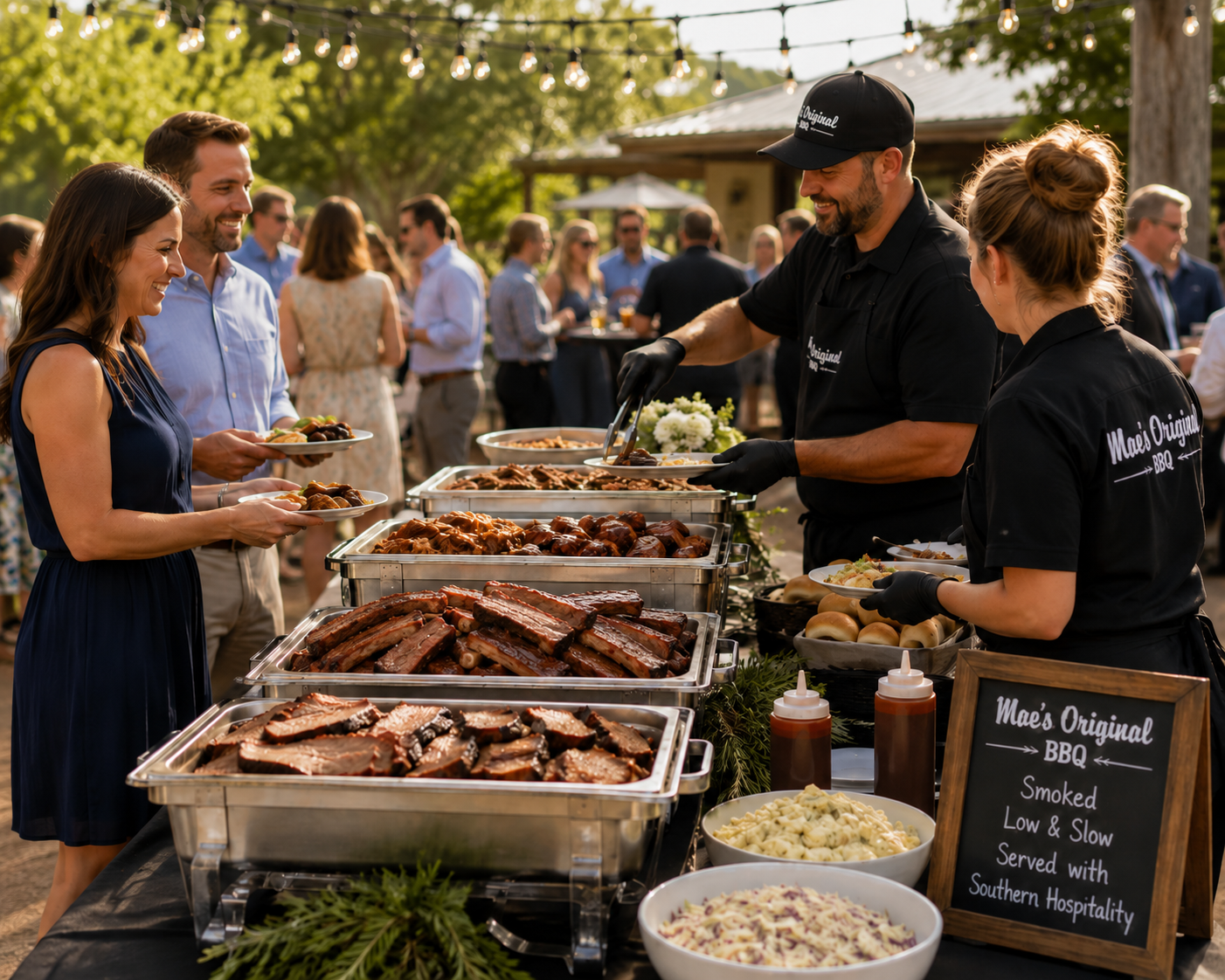 Moe's Original BBQ custom catering at an outdoor event