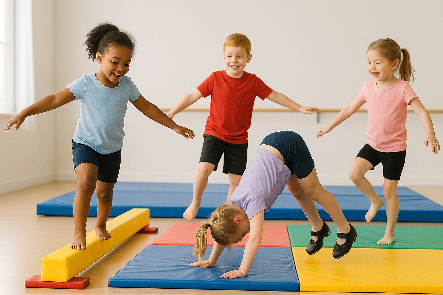 A foundational class introducing young children to basic gymnastics skills. Focus is on developing strength, flexibility, balance, and coordination through fun and engaging exercises in a safe environment.