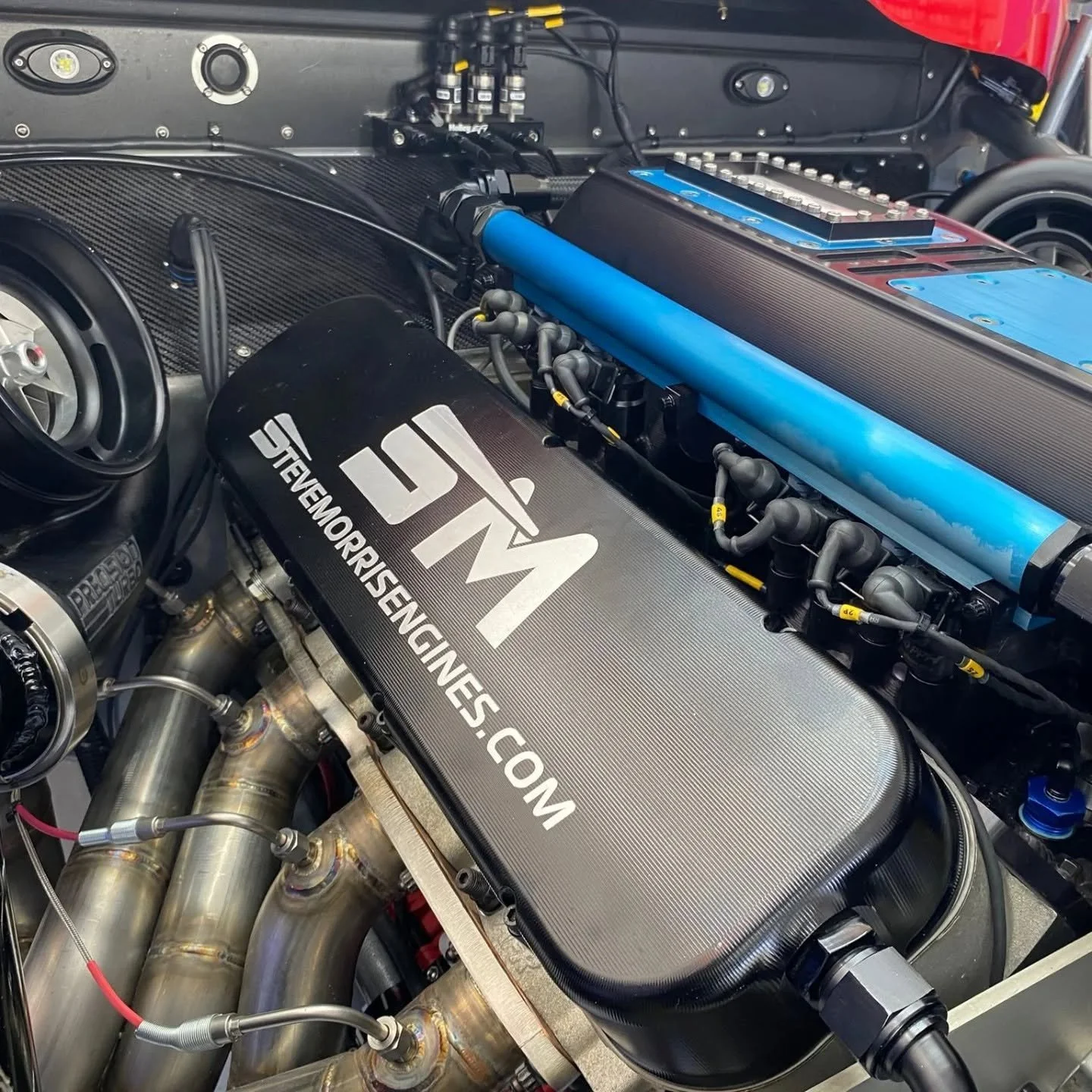 Competition engine with routed and labeled ignition wiring