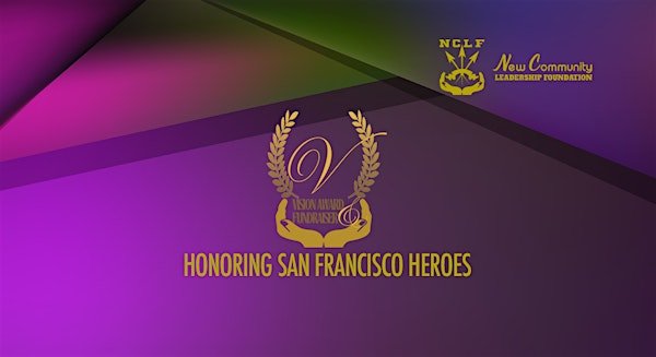 Purple gradient background with a gold title in the center saying "Honoring San Francisco Heroes". 