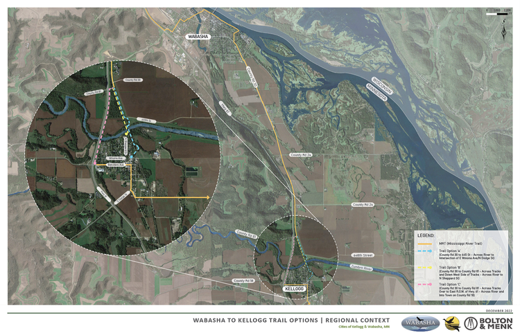 Wabasha to Kellogg Minnesota trail options map