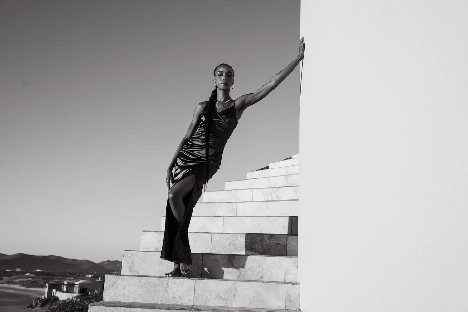 Black and white editorial on location, hair by Sarah Potempa