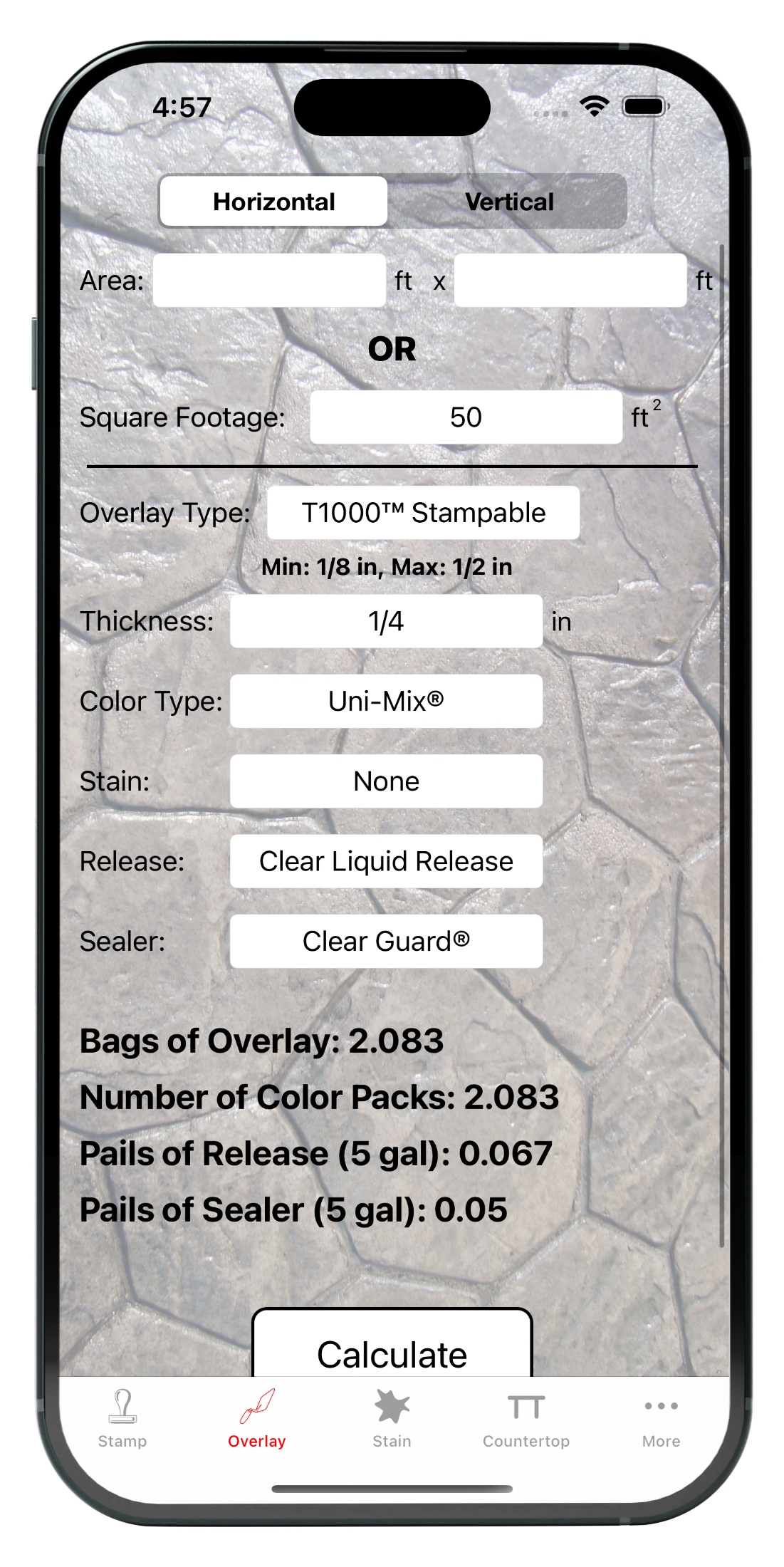 Stamp Concrete Calc screenshot