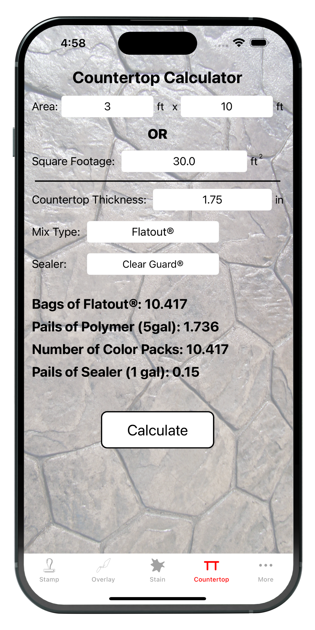Countertop calculator screen