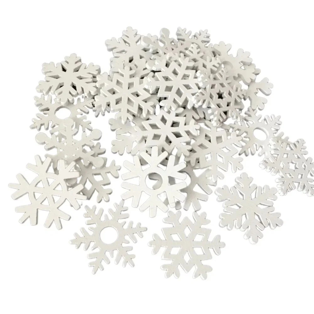 PPhtony 80 piece white wooden snowflake decorations