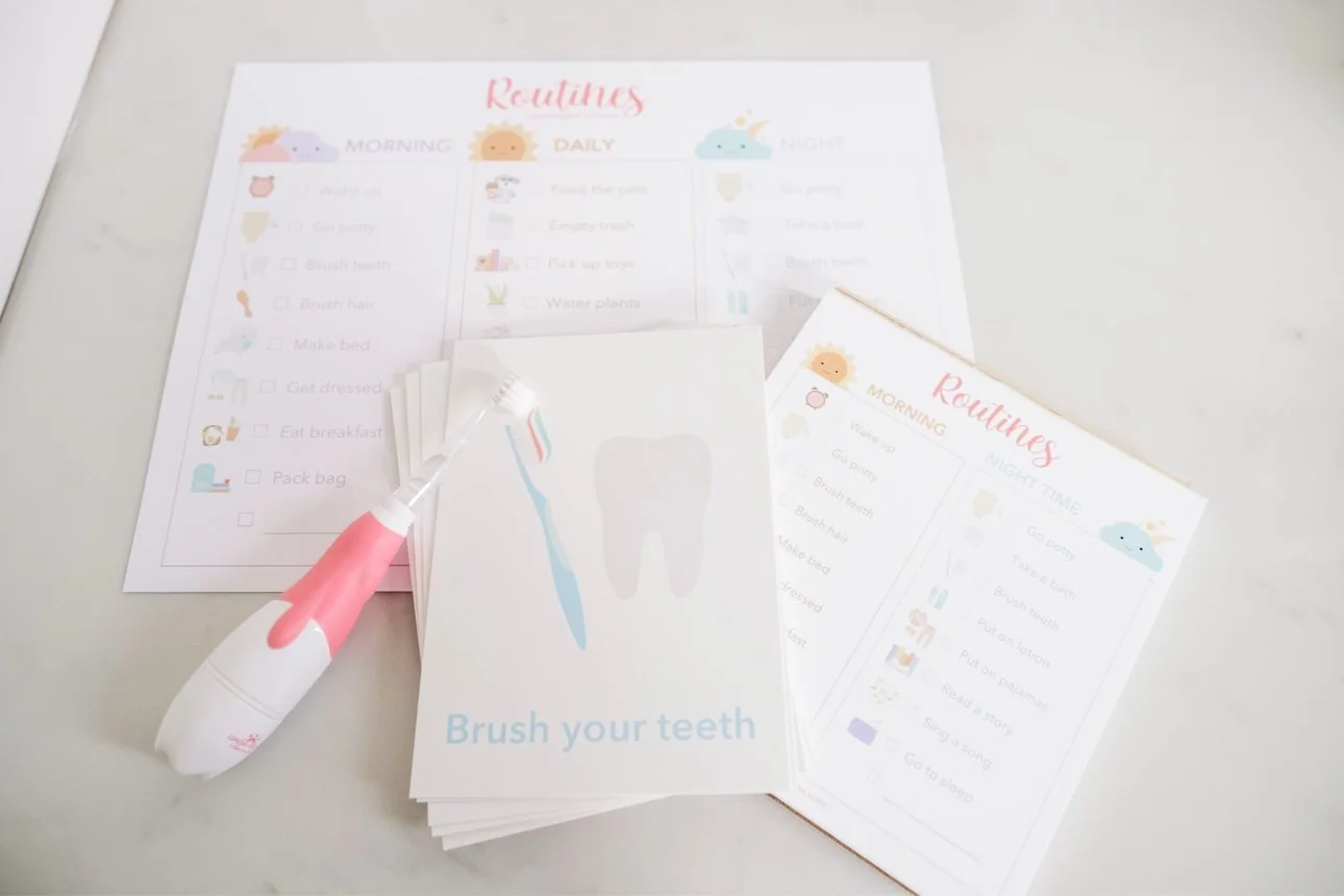 Brush your teeth routine card with a toddler toothbrush