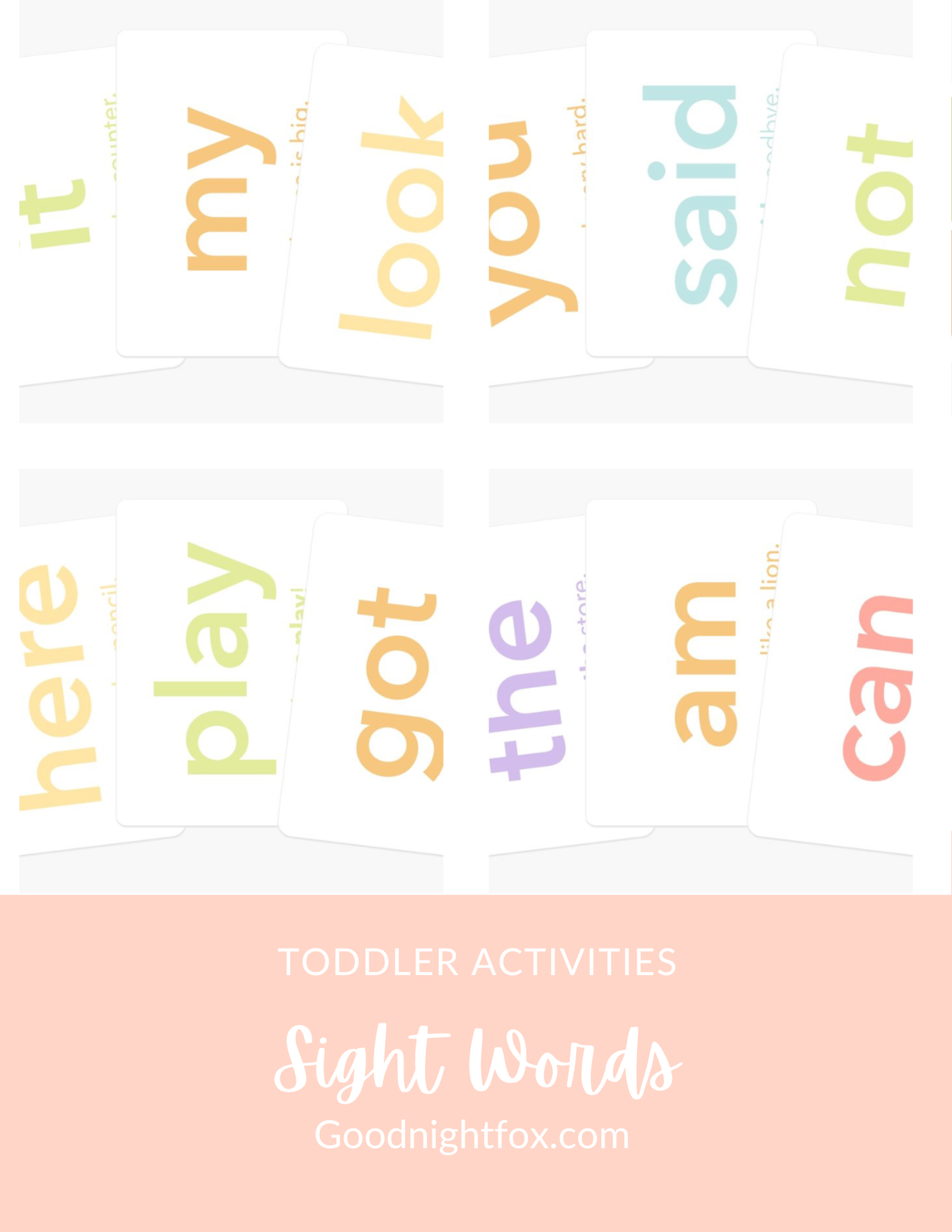 Sight words flash cards spread out on a table
