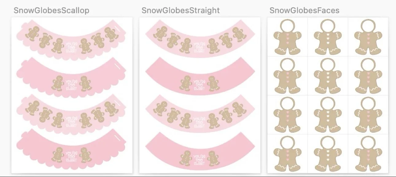 Printable gingerbread snow globe templates and collar wraps