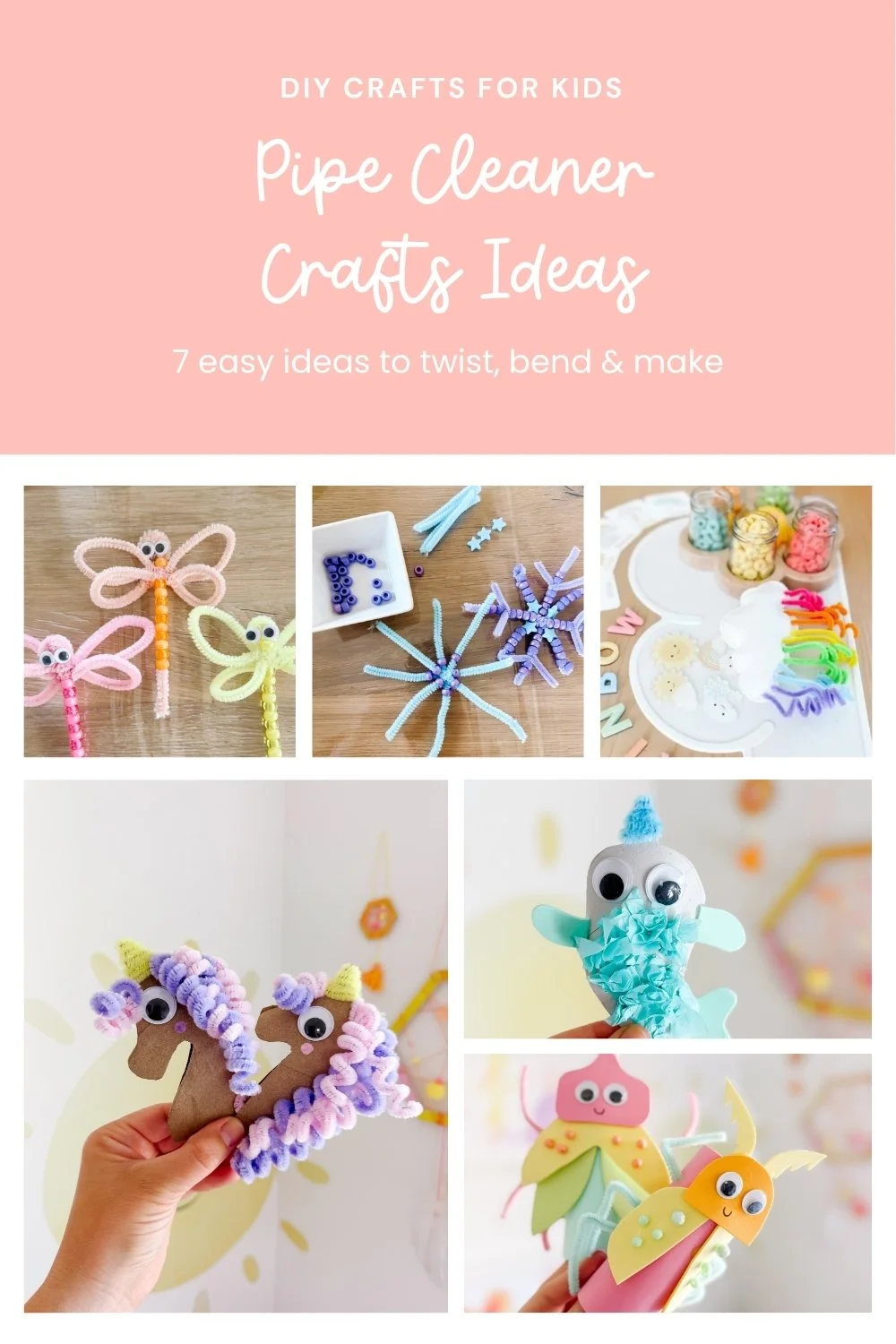 Pipe cleaner crafts for kids: 7 easy ideas collage
