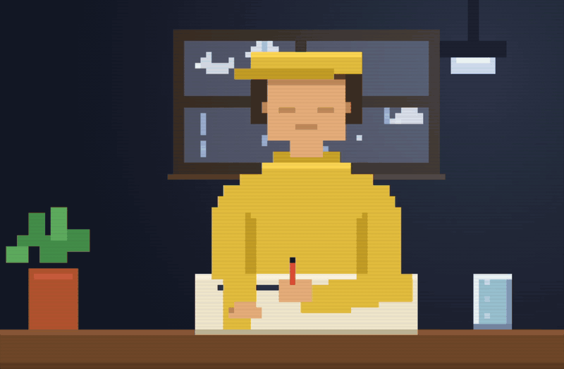 Alongside — pixel companion at a desk under a window