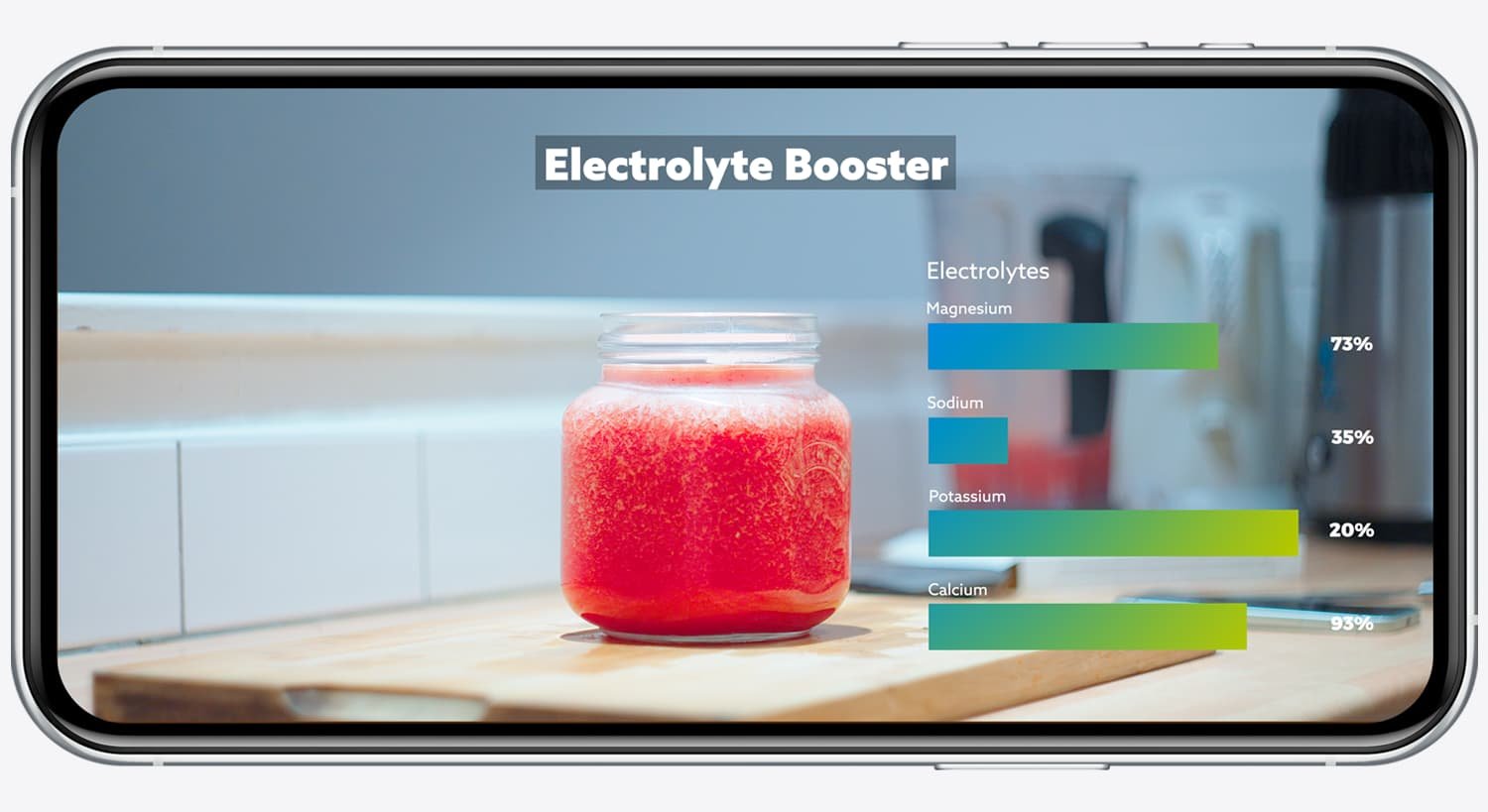 Electrolyte booster featured on a smartphone, showcasing Euphonic Health’s functional nutrition strategies for recovery and performance.