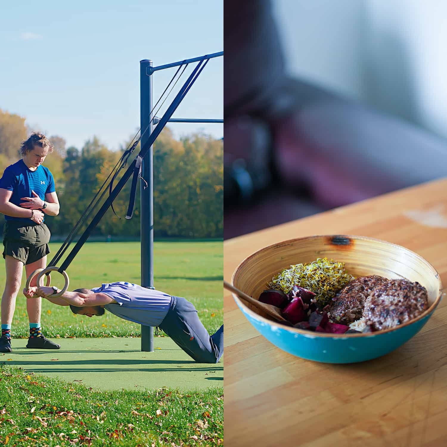 Holistic training with gymnastic rings and personalized nutrition plans at Euphonic Health to enhance health and performance.