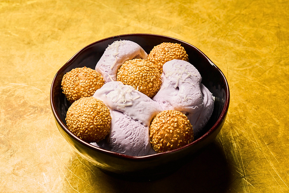 FRIED SESAME BALLS & TARO ICE CREAM