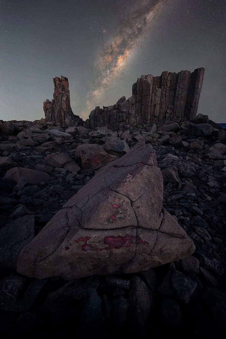 Milky Way twilight blend above the Big Rock at Bombo on the NSW South Coast