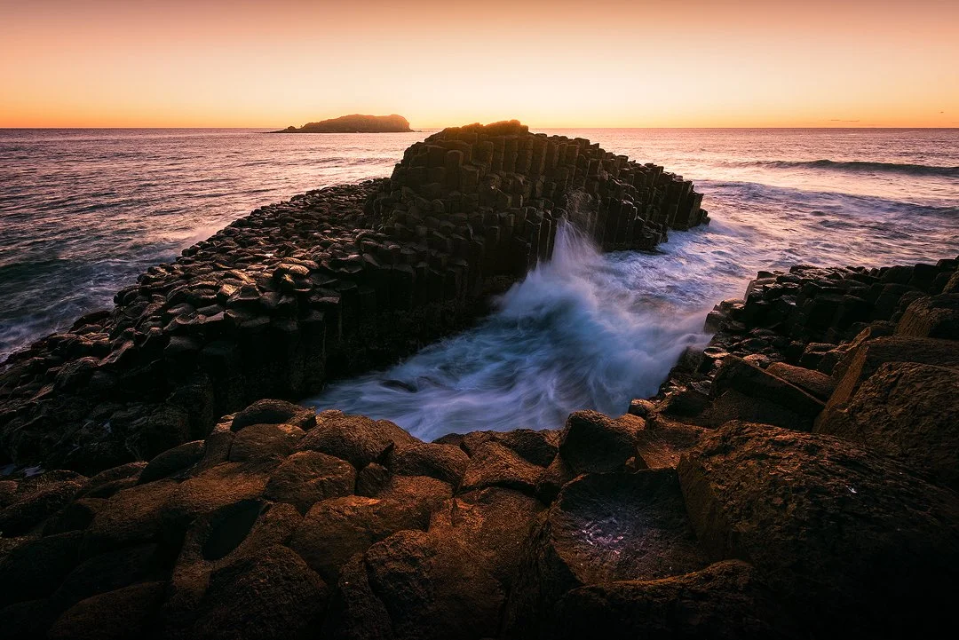 Fingal Head basalt columns sunrise seascape photography — Northern NSW hexagonal columns