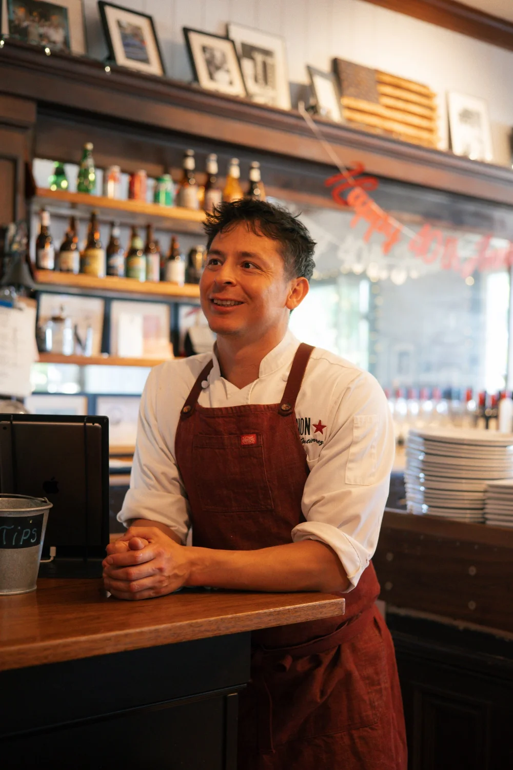 Chef Erik Gutierrez at the bar of Volcano Union Pub + Restaurant