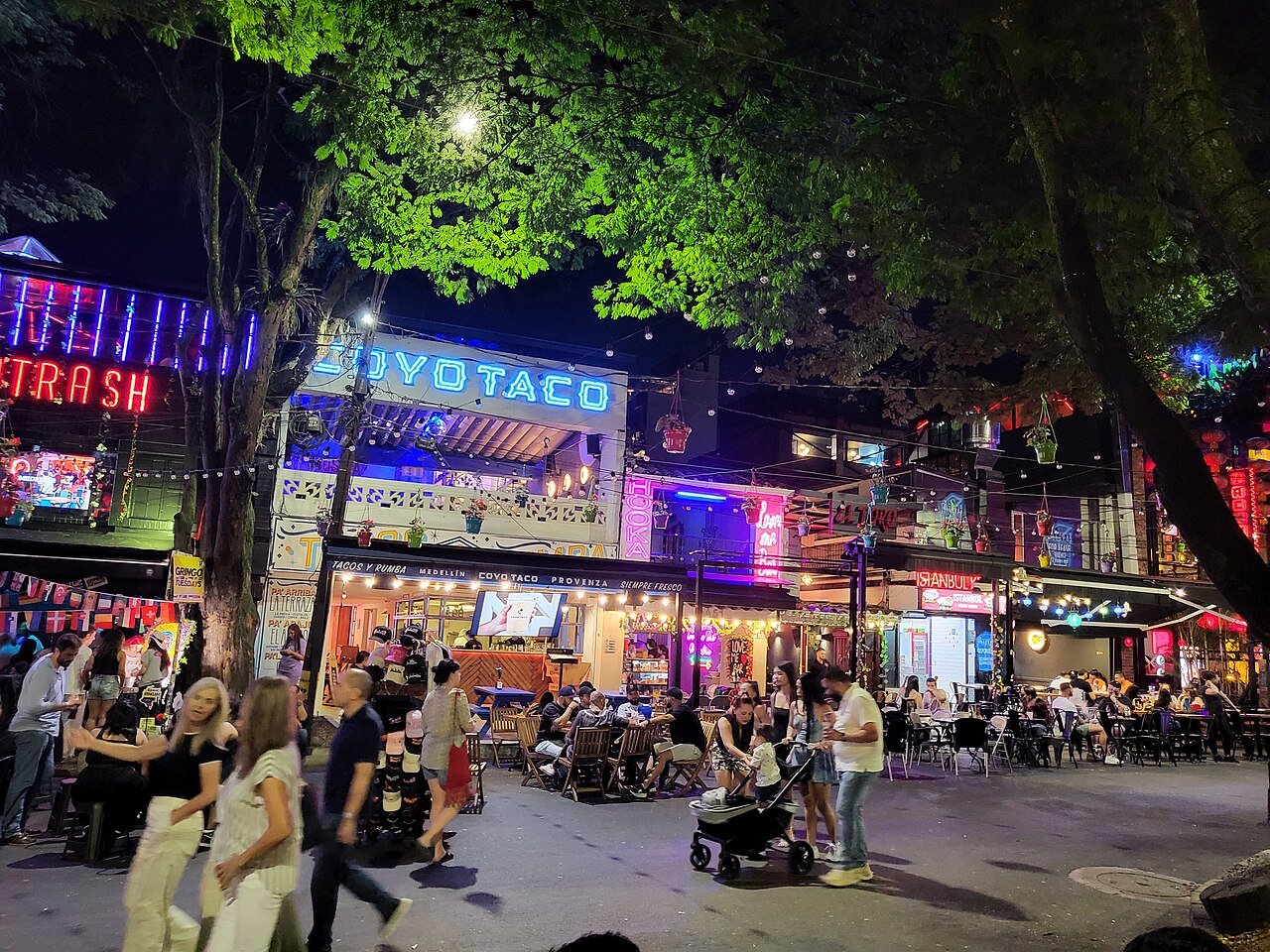 Provenza street at night with bars and restaurants
