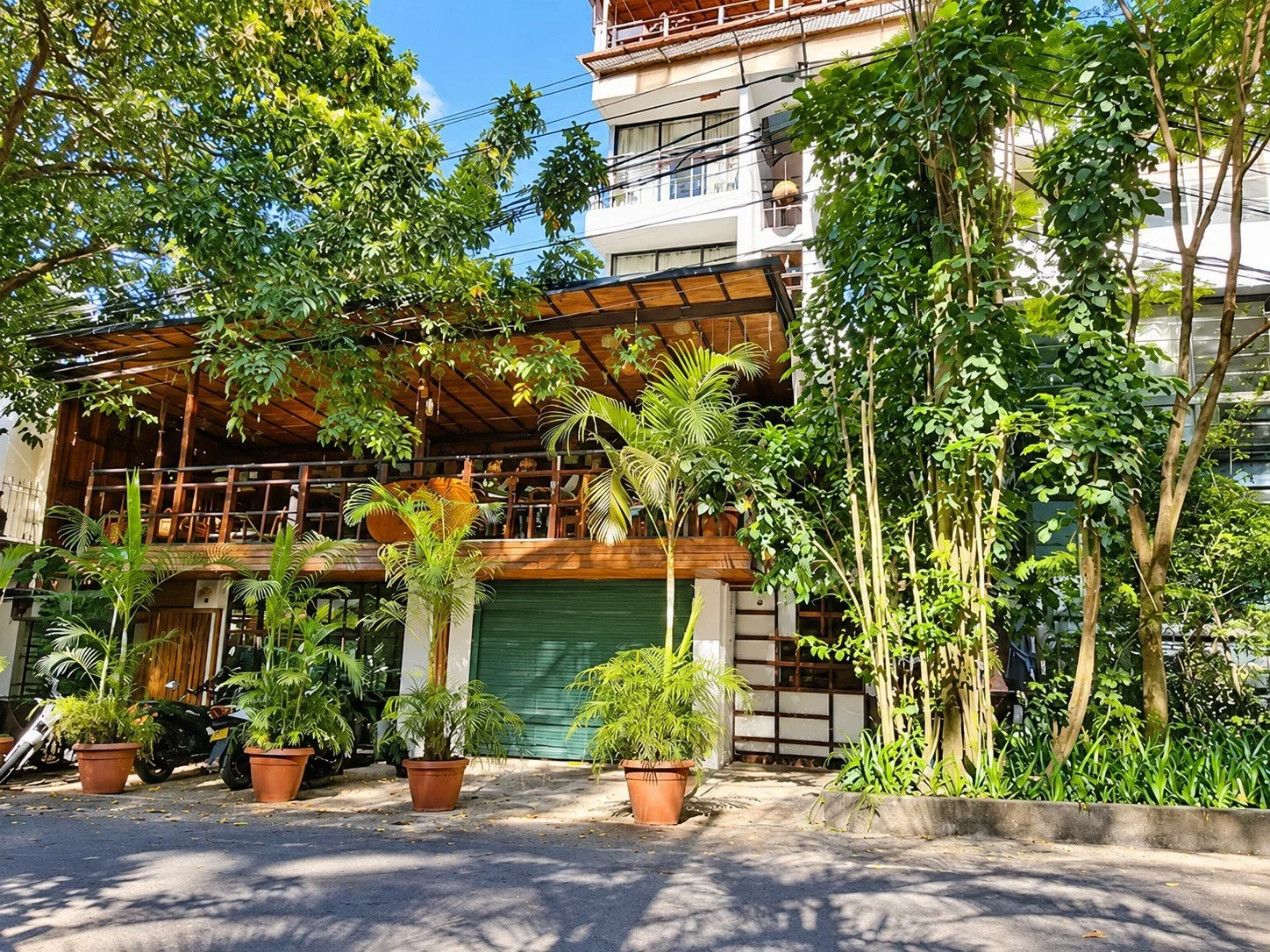 Casa Kiwi facade on a tree-lined street in Provenza