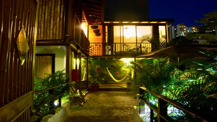 Courtyard lit up at night