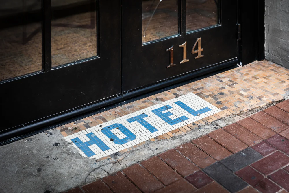 Historic hotel tile detail at Main & Co