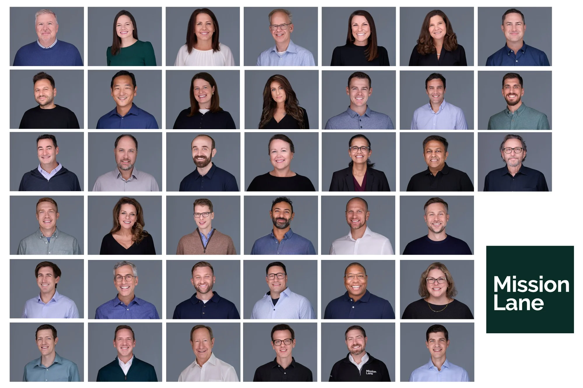Grid of professional team headshots from the Mission Lane corporate headshot session