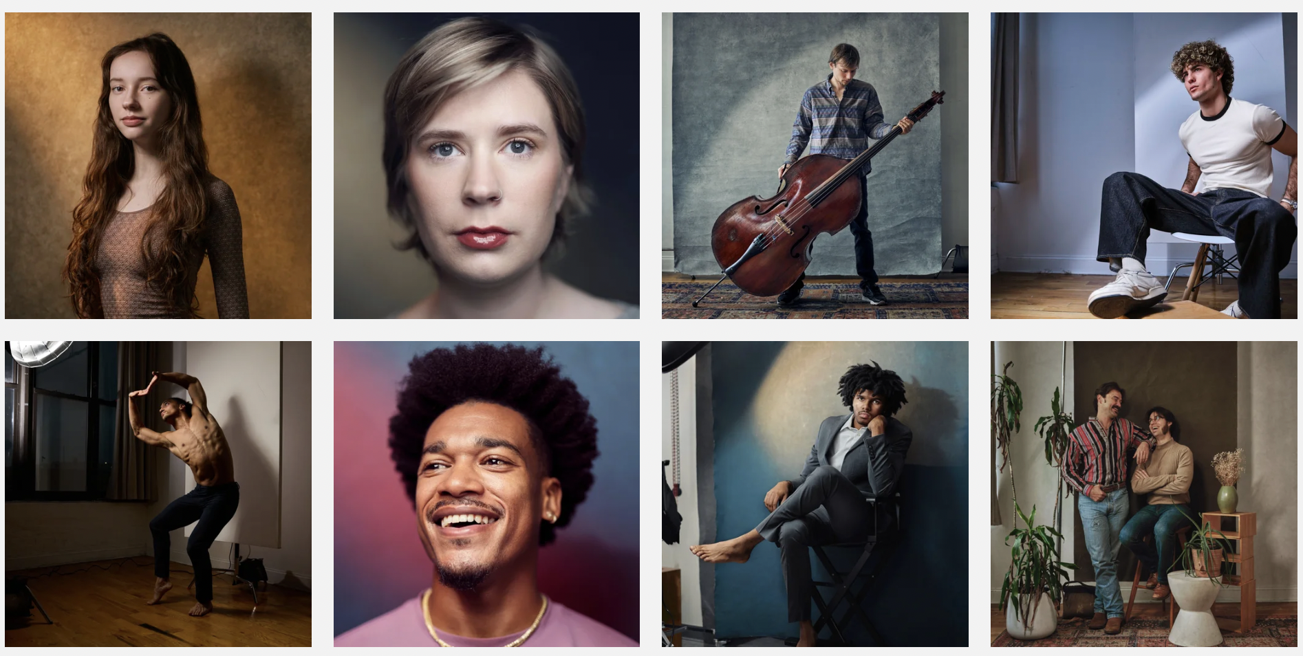 Portfolio grid of headshot and portrait examples