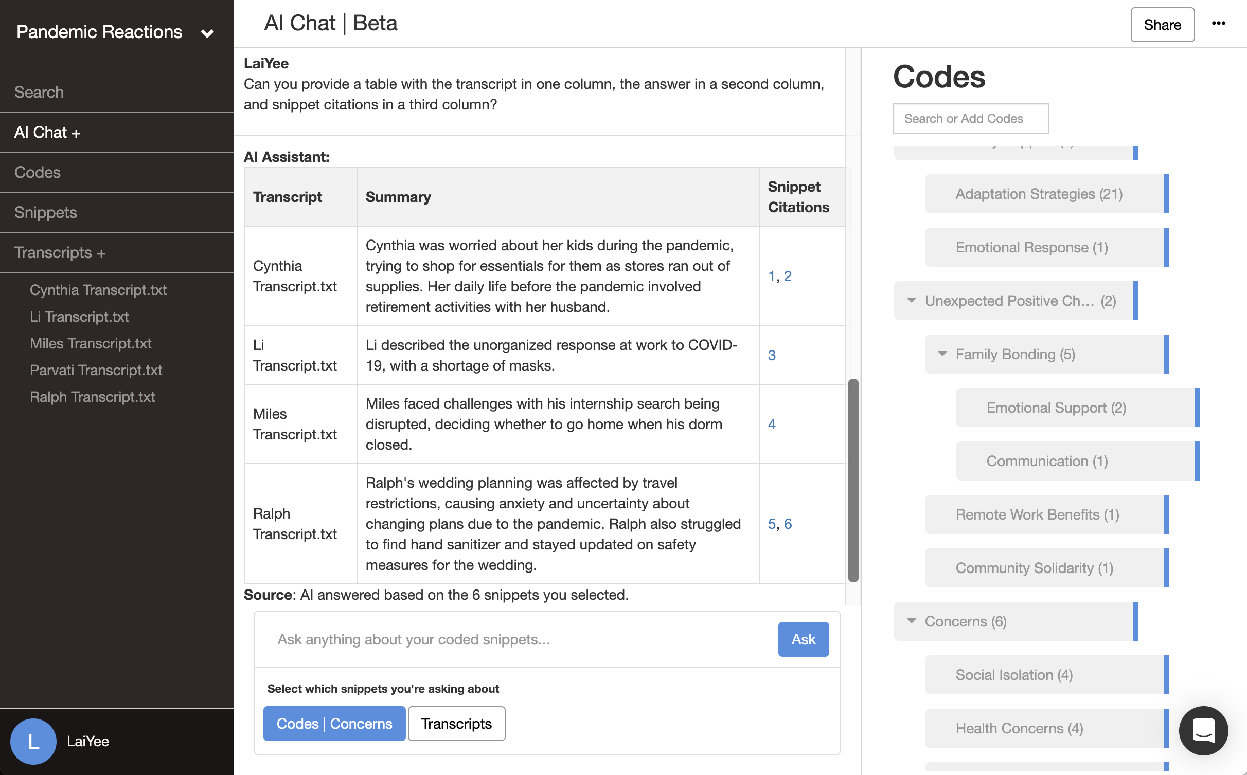 Delve AI Chat interface