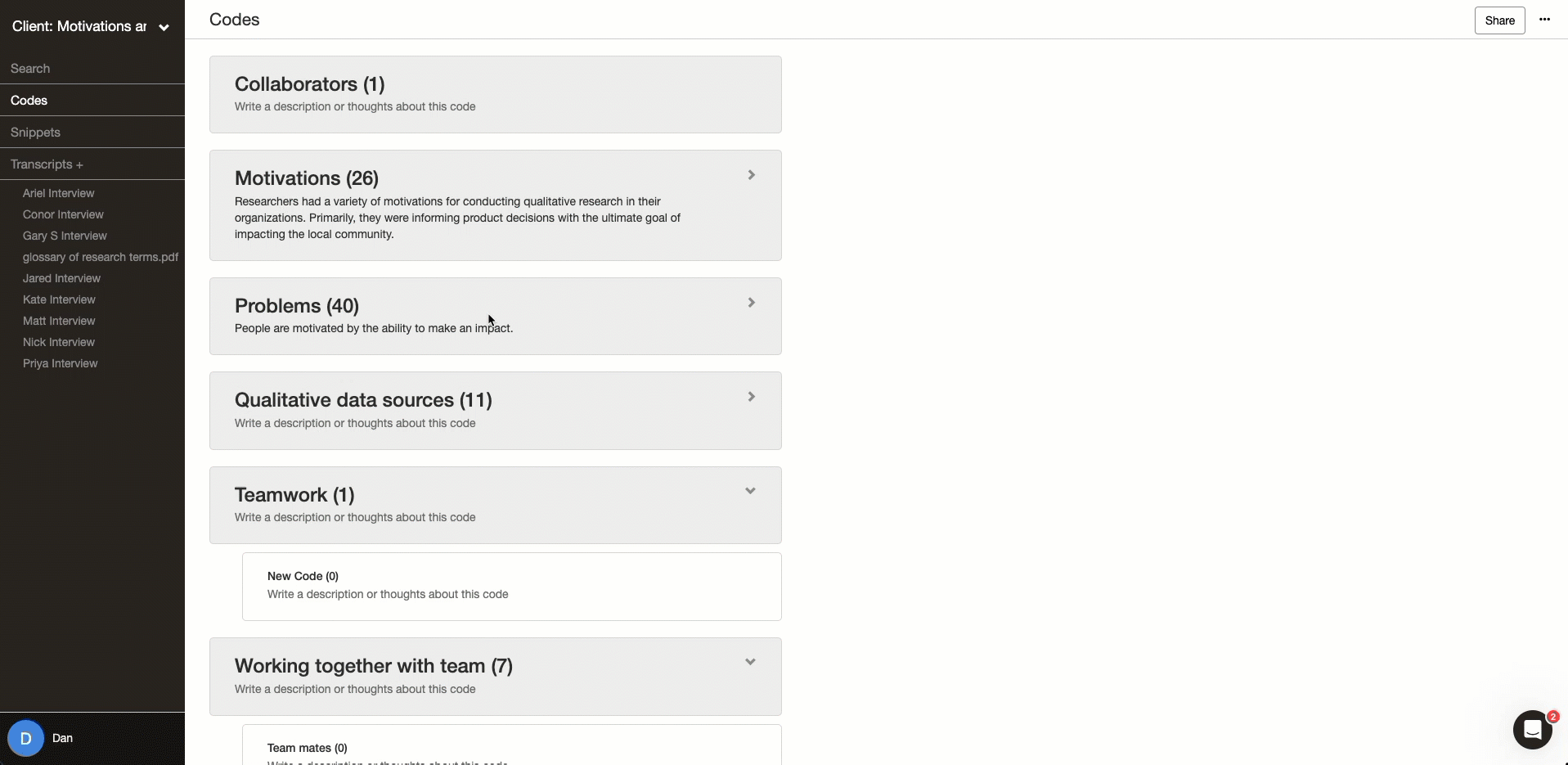Code Descriptions in Delve