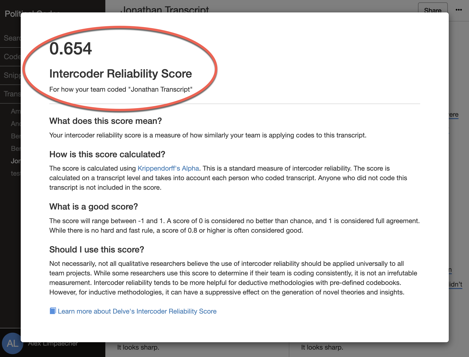 Intercoder Reliability Score in Delve