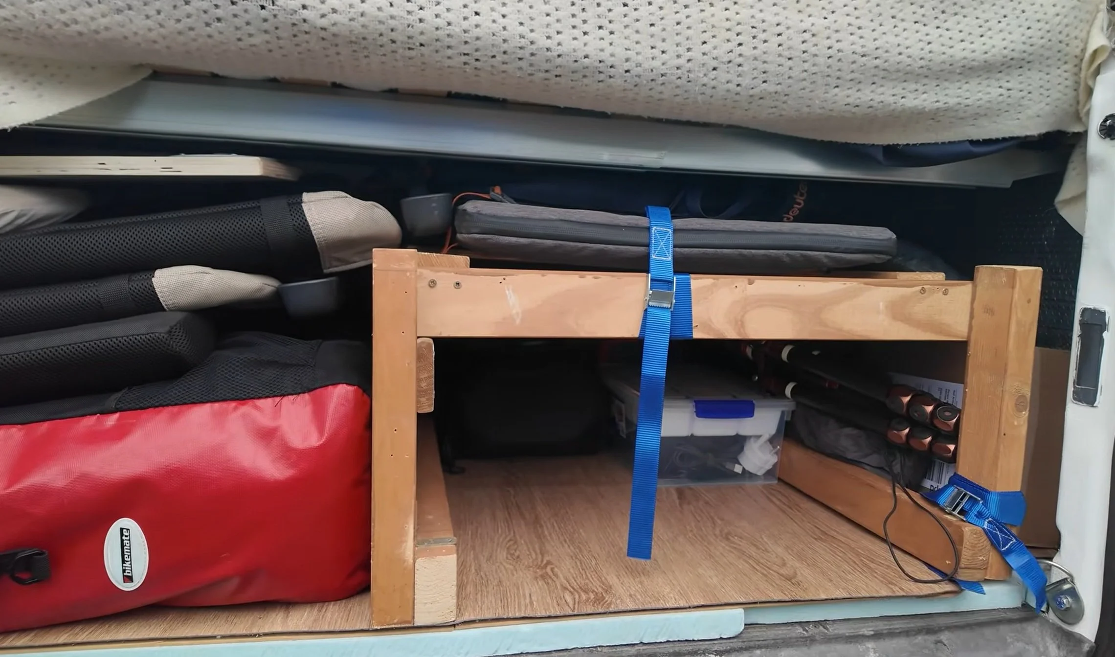 Camera gear storage in the van