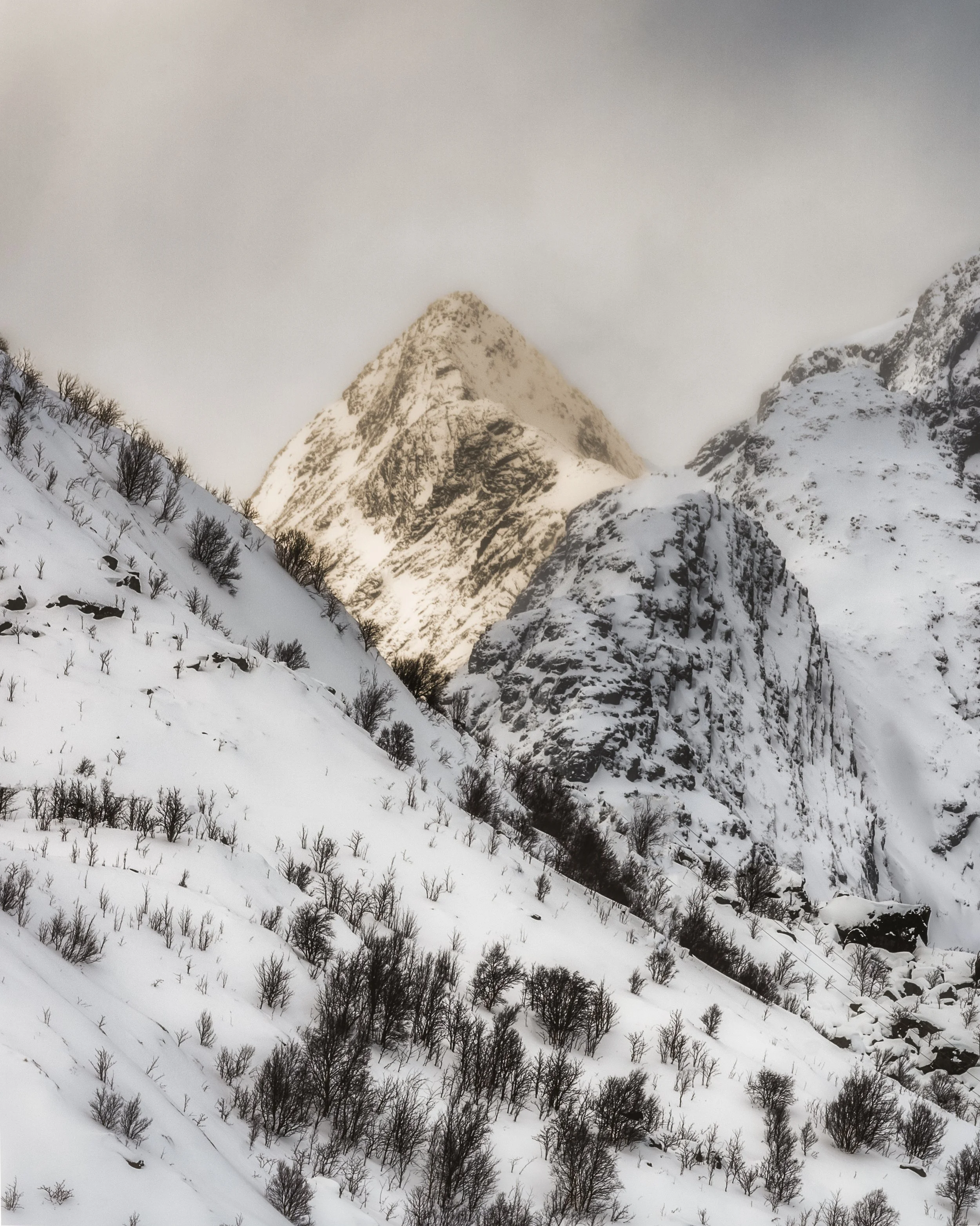 Isolated mountain peak in Lofoten