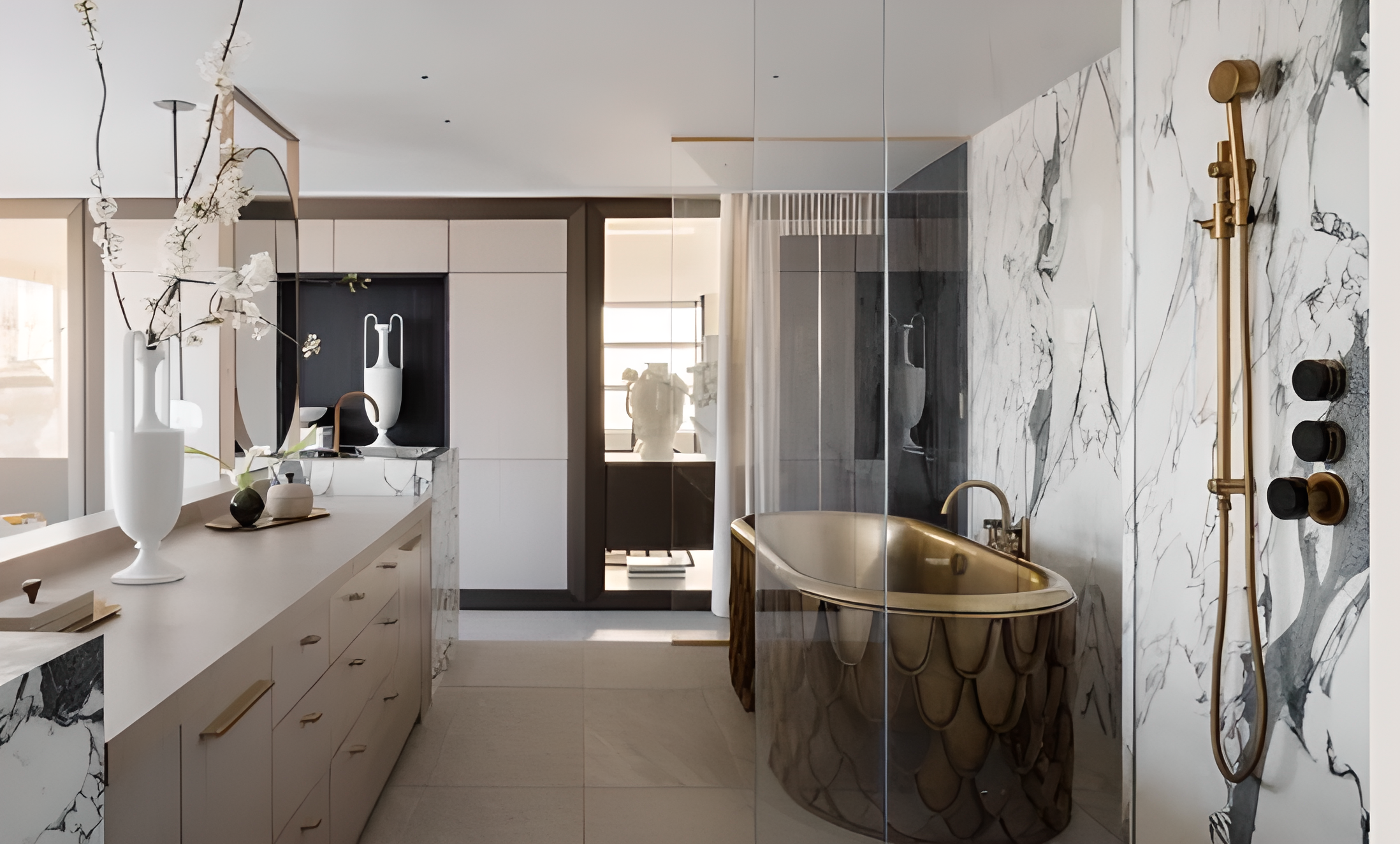 Modern bathroom remodel with tub and glass shower