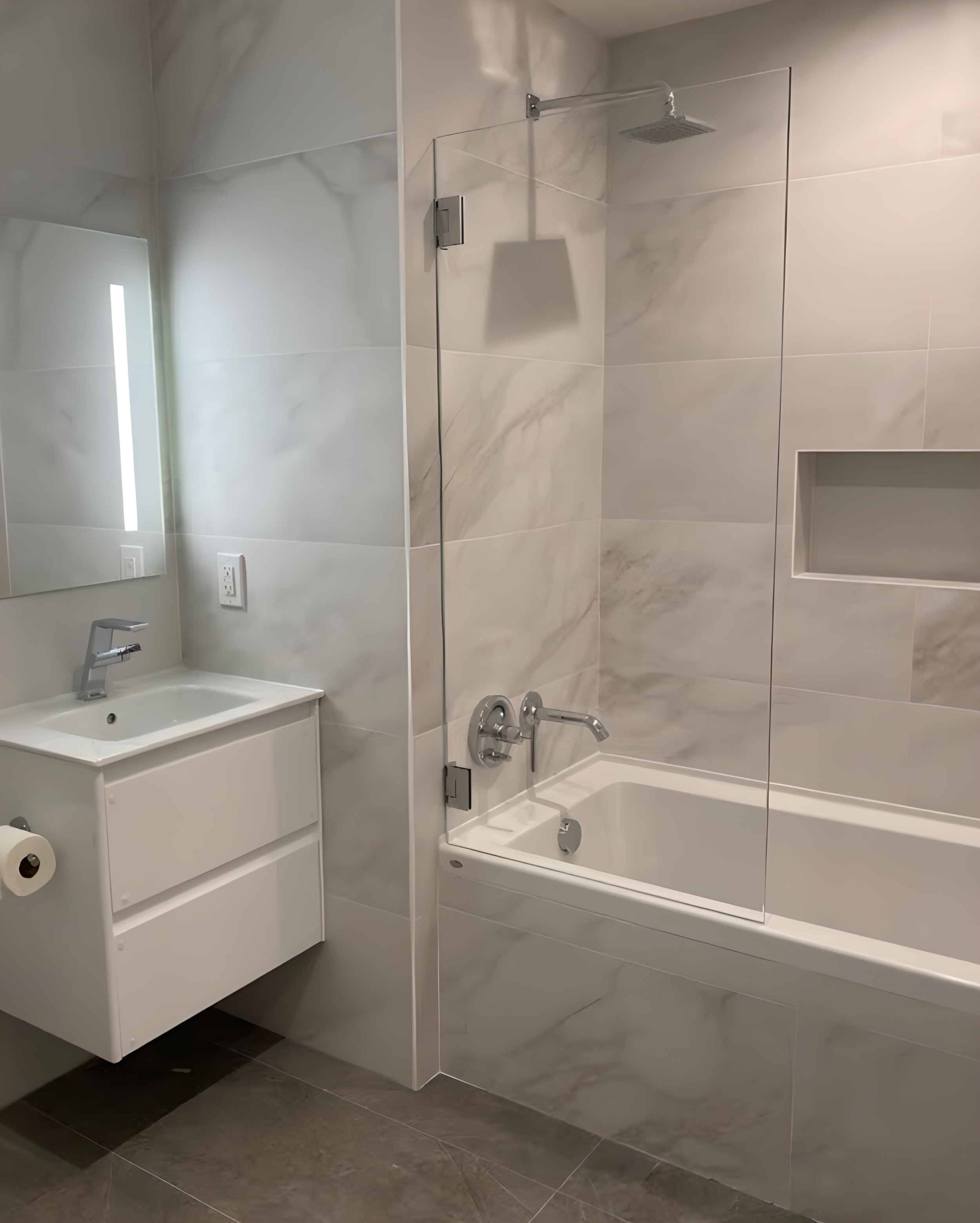 Tub and shower remodel with large-format tile