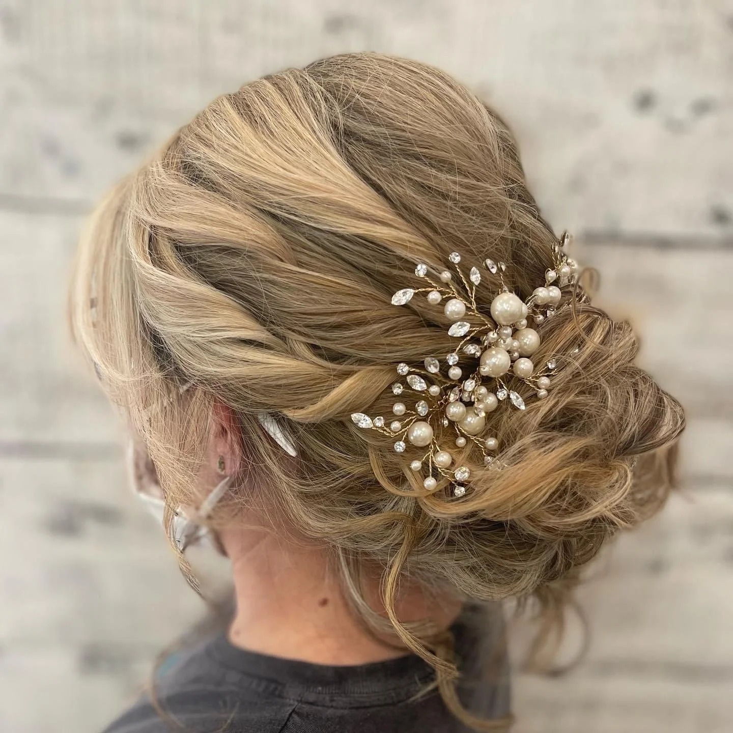 Bridal updo with pearl detailing