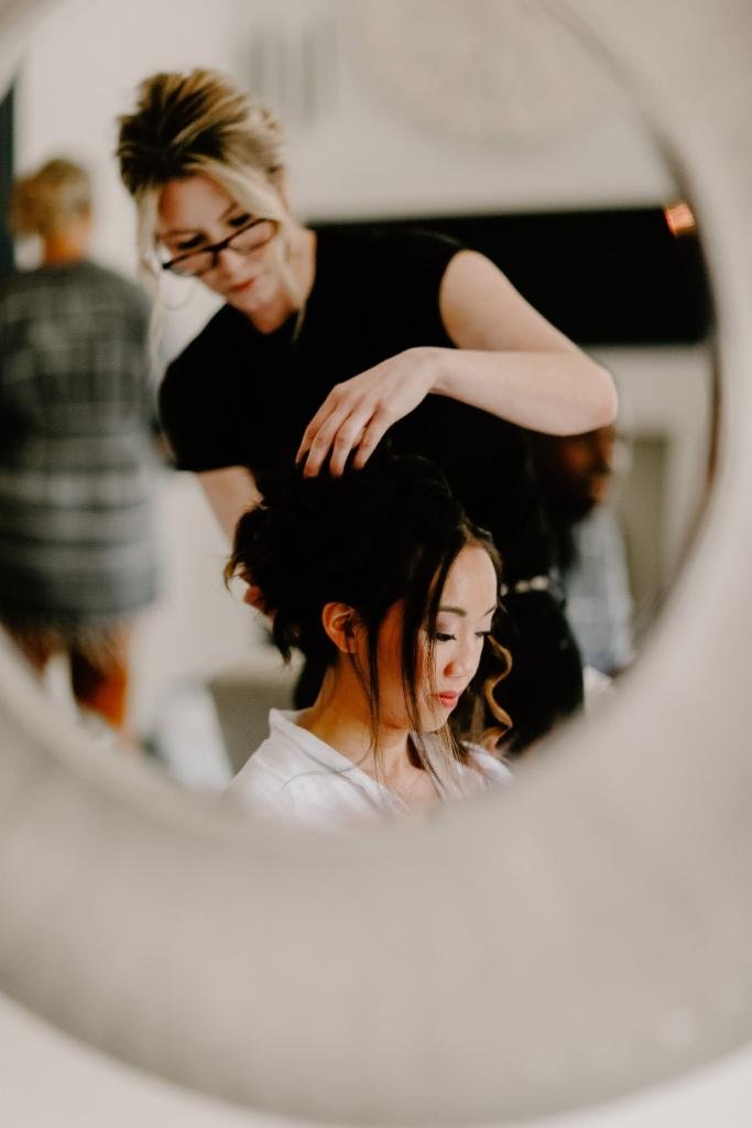 Bridal updo reflected in a mirror