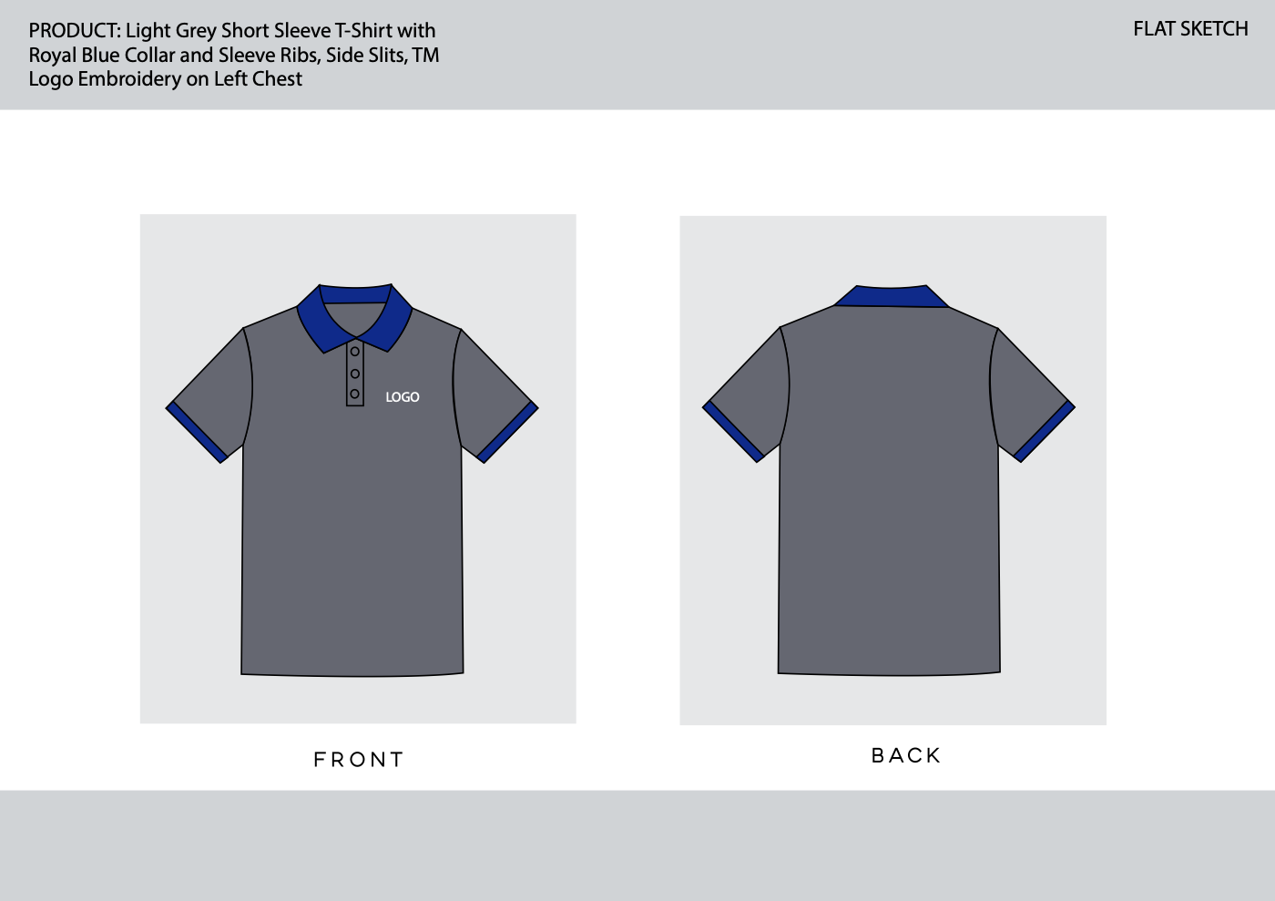 Light grey / royal-blue trims polo design artwork