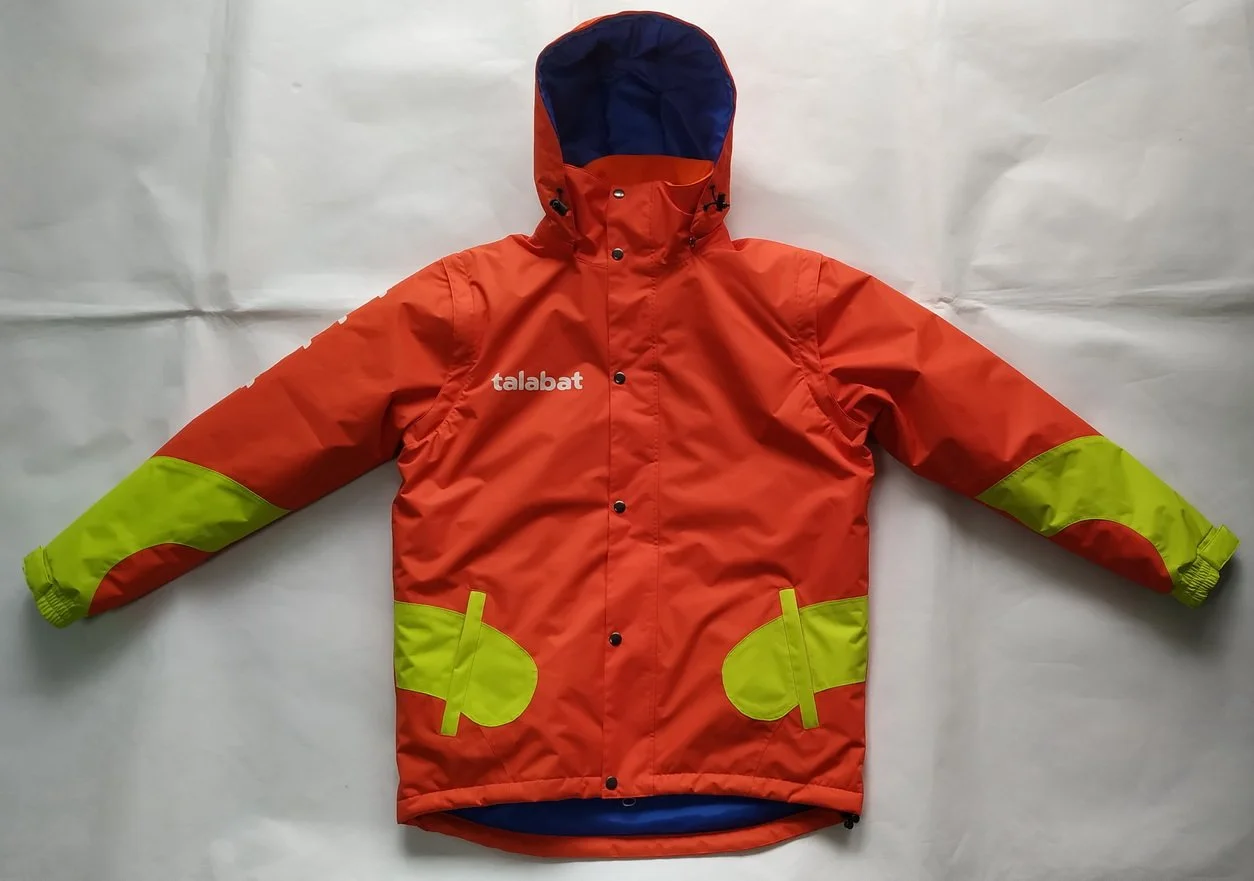 Orange Talabat rider jacket made by Arto