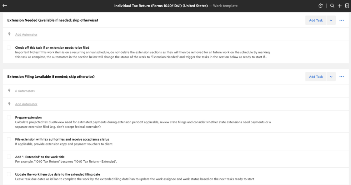 1040 workflow checklist in Karbon