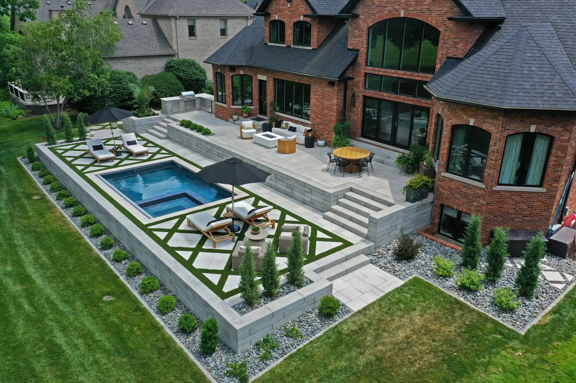 Award-winning pool and patio landscape design by Green View in Springfield, IL
